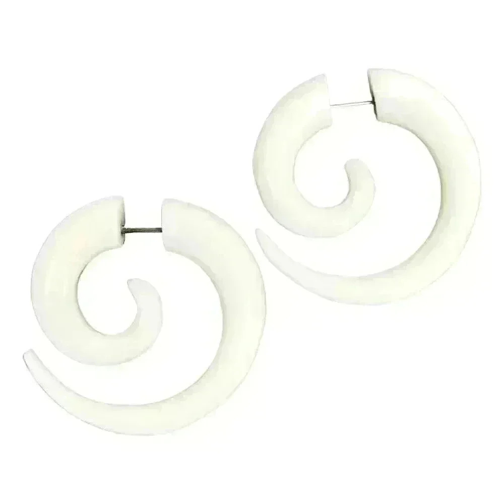New Organic wooden spiral hoop earrings fake gauges by umbrellalaboratory